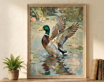 Mallard Duck Wall Art Impressionist Painting Art Print Vintage Nature Unframed Poster Living Room Decor Gallery Wall Gift For Him Home Decor