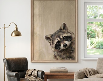 Peeking Raccoon Wall Art Print Woodland Animal Poster Rustic Home Decor Living Room Bedroom Wall Art Unframed Art Print Gift For Him