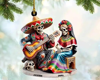 Dia De Los Muertos Christmas Ornament 2D Flat Acrylic Personalized Mexican Skeleton Couple Decor for Day of the Dead Lovers