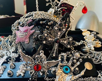 Gothic Mystery Jewelry Jar | Dark Alt Punk Emo Accessories | Random Rings Earrings Necklaces Bracelets  Surprise Gift for Alternative Lovers