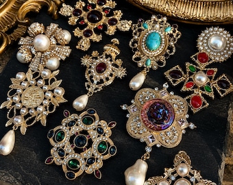 Victorian Baroque Brooch Mystery Box, Curated Pearl Gemstone Statement Pins, Fall Gift for Her