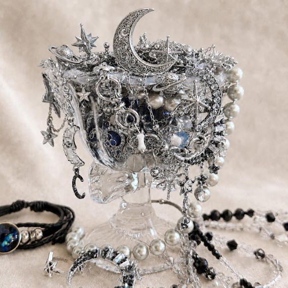Silver Celestial Jewelry Box, Moon Star Earrings & Necklace Set, Zodiac Gift for Her, Silver Mystery Box, Moon Necklace Jewelry