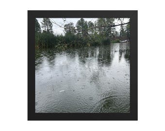 Framed Raindrops on Water Wall Art | Minimalist Lake Photography Print | Peaceful Nature Decor