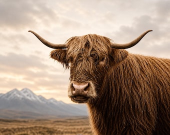 Highland Cow Photography Print, Rustic Farmhouse Animal Wall Art
