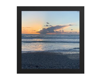 Framed Ocean Sunset Wall Art | Soft Coastal Photography Print | Peaceful Beach Nature Decor