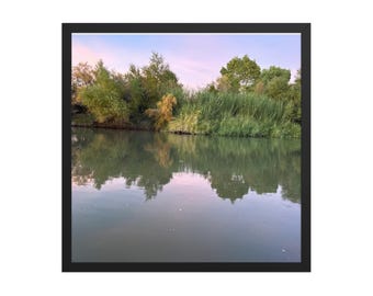 Framed Golden Lake Reflections Wall Art | Warm Sunset Landscape Photography Print | Serene Nature Decor