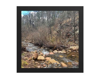 Framed Rocky River Wall Art | Mountain Stream Photography Print | Rustic Nature Home Decor