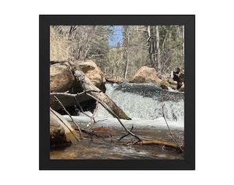 Framed Forest Waterfall Wall Art | Cascading River Landscape Photography Print | Woodland Nature Decor