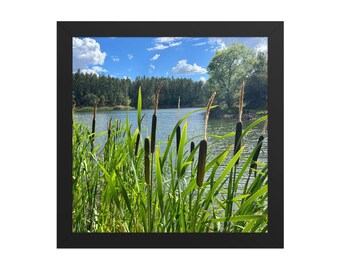 Framed Lakeside Reeds Wall Art | Minimalist Lake Photography Print | Modern Nature Decor