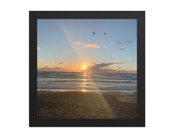Framed Ocean Sunset Wall Art | Coastal Photography Print | Warm Beach Nature Decor