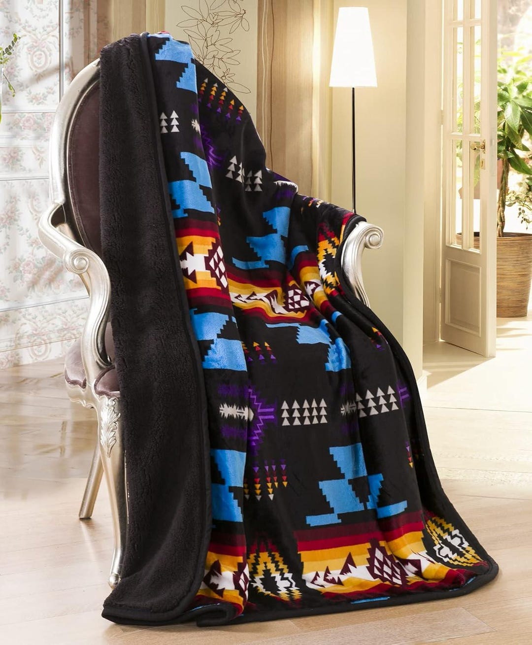 Southwest Aztec Sherpa Throw Blanket Geometric Boho Design Soft Fuzzy ...