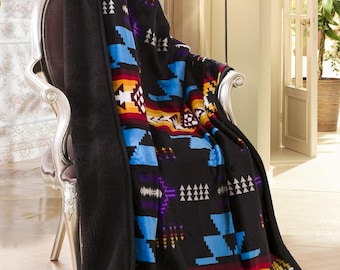 Southwest Aztec Sherpa Decke Geometrisch Boho Design Weiches, flauschiges Fleece 130 x 150 cm