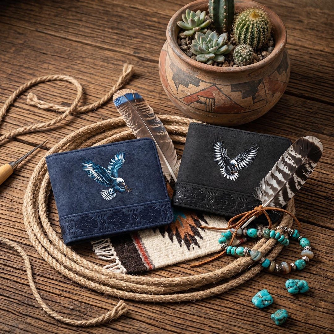 Sacred Eagle Men's Wallet, Native American Inspired Bifold, Aztec ...