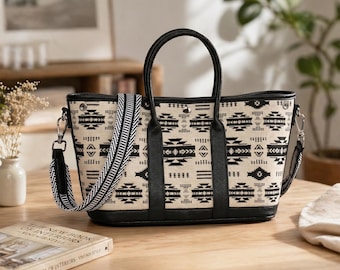 Woven Native American Inspired Tote Bag, Aztec Tribal Woven Handbag, Southwestern Geometric Satchel, Ethnic Boho Shoulder Bag