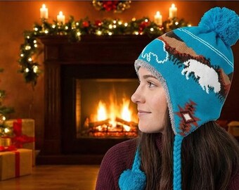 Southwest Buffalo Peruanische Beanie - gestrickte Fleece gefütterte Wintermütze