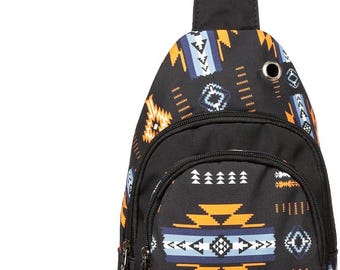 Herren Brusttasche Sling Rucksack, diebstahlsichere Crossbody, Stammesmuster, leichte Wandertasche, Festival Rave Tasche