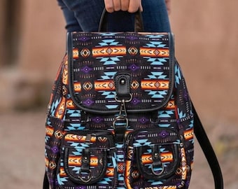 Aztekischer Mini-Rucksack für Frauen, Tribal Crossbody-Geldbeutel, kleiner Baumwoll-Rucksack, verstellbarer PU-Lederriemen, vom Südwesten inspiriertes Geschenk