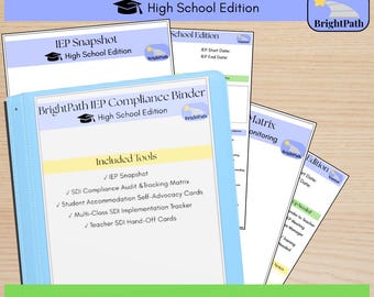 Zbiór dokumentów dotyczących zgodności z indywidualnym programem edukacyjnym (IEP) w szkole średniej | Formularze dotyczące edukacji specjalnej (edytowalny plik PDF)