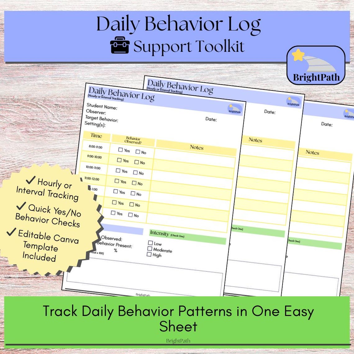 Daily Behavior Log | SPED Tracking Sheet (canva Editable, PDF) - Etsy