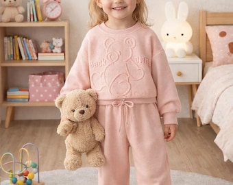 Completo felpa per bambine, top e pantaloni in caldo cotone, completo autunnale