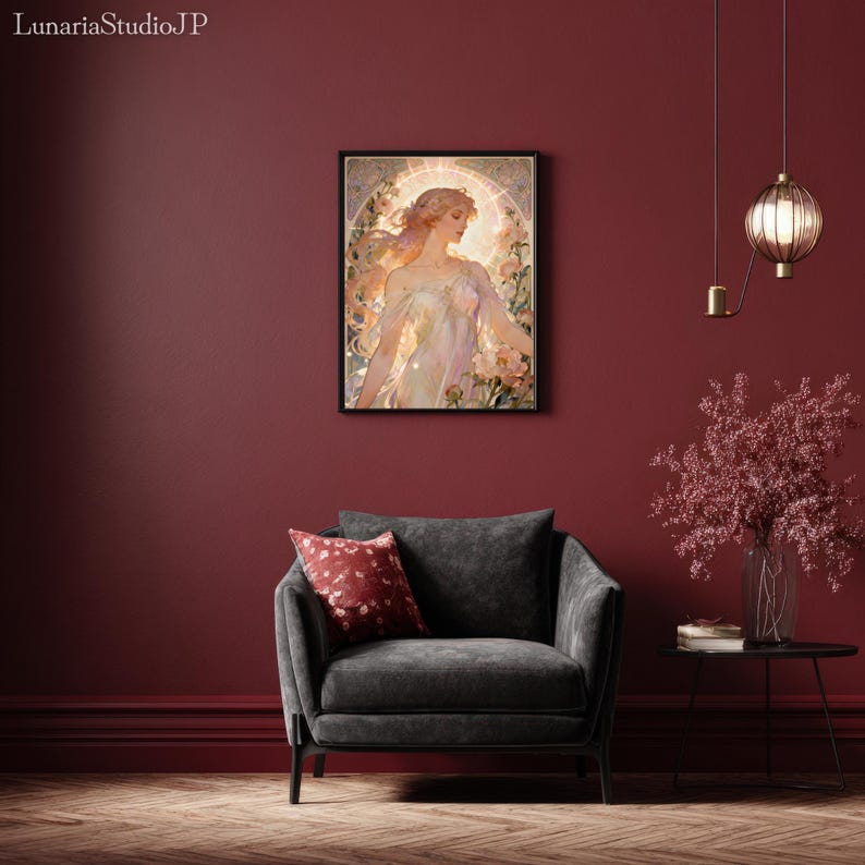 Art Nouveau Goddess Wall Art - Elegant Floral Woman With Divine ...