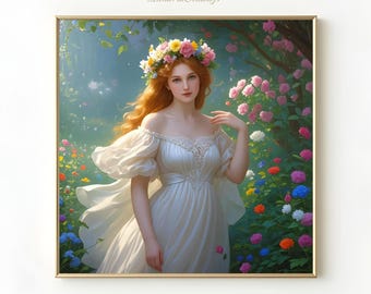 Forest Goddess - Mystical Woman Smiling in a Fantasy Forest | Forest Fairy | Nature Spirit Illustration (Digital Download)