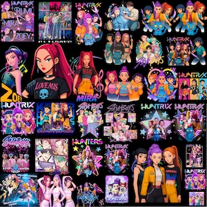 May include: A collage of digital illustrations in an anime style, featuring characters with bright hair and graphic elements. The artwork includes text and various designs, with a theme related to K-pop and anime culture.