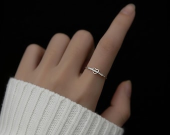 Women Girls 925 Sterling Silver Crystal Heart Adjustable Ring Jewelry Gift UK