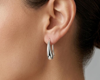 Elegante Silber Träne baumeln Ohrringe, 925 Sterling Silber Wasser Tropfen baumeln Creolen, Geschenk für sie, minimalistischer moderner Schmuck,