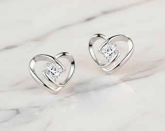 Sterling Silber Herz Swirl Stein Ohrstecker Frauen Schmuck Geschenk