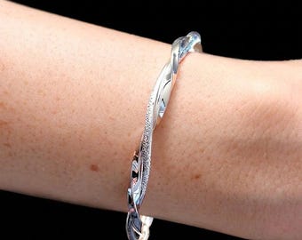 Sterling Silver Twisted Silver Bangle | Two Strand Silver Hammered Bracelet Bangle | Gift for her | 925 Sterling Silver | Adjustable Bangle