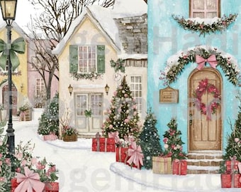 Aquarell Weihnachtsdorf Clipart, Urlaub Karte Kunst (digitaler Download)