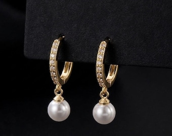 Perle Tropfen Ohrringe, Süßwasser Perle Silber Huggie Hoop, schöne Braut Hochzeit Schmuck, Brautjungfer Zubehör, Geschenk für Sie