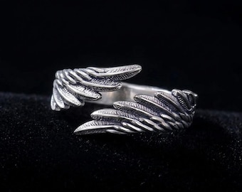 Sterling Silber Engel Flügel Ring | Verstellbar Feder Schmuck Männer Frauen