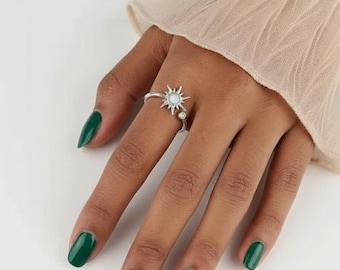 Sterling Silber Sun Angst Einzigartige himmlische Schmuck Sun Fidget Spinner Ring Einstellbar Ringe Für Frauen.