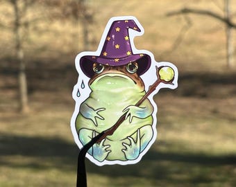 Nervous Frog Wizard Vinyl Sticker | 3" Sticker | Cute Magic Frog