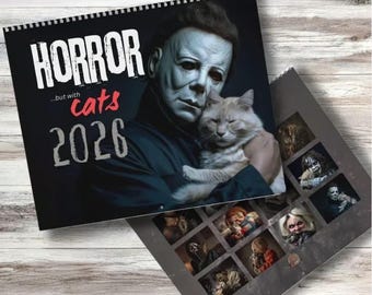 2026 Horror Movie Cats Wall Calendar | Spooky Michael Myers Themed Gift Gothic Wall Decor