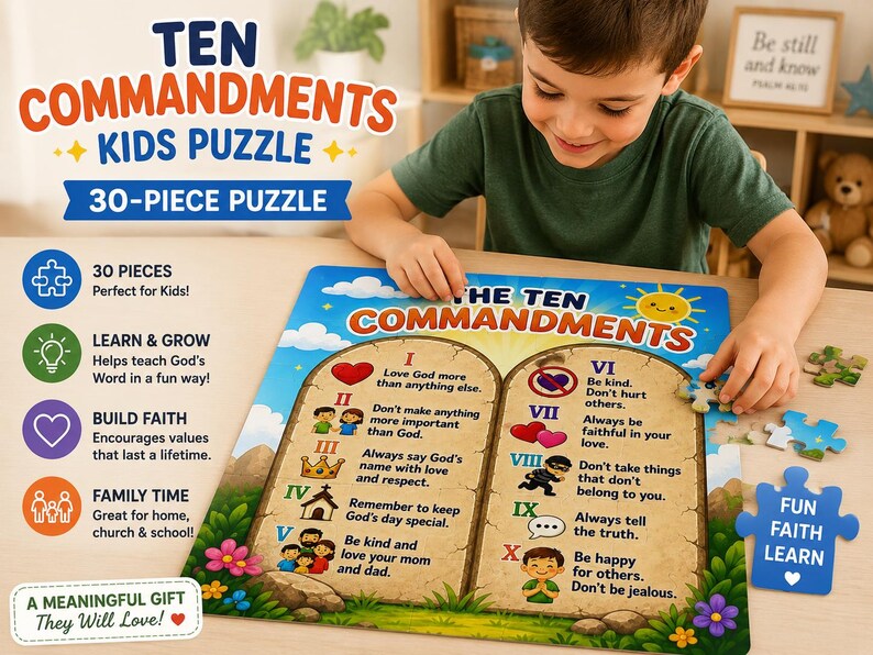 Ten Commandments Kids Puzzle | Bible Learning Toy, Sunday School ...