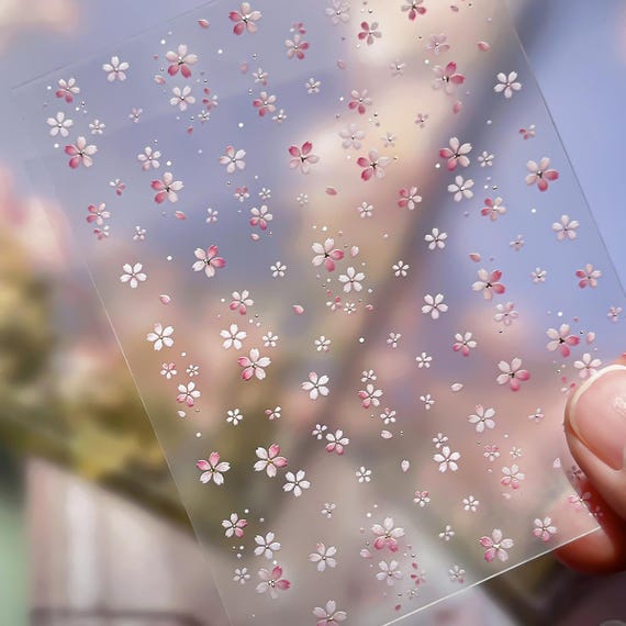 Spring Cherry Blossoms Floral Flowers Nail decal sticker/ Nail art/ 3D Adhesive/ DIY use