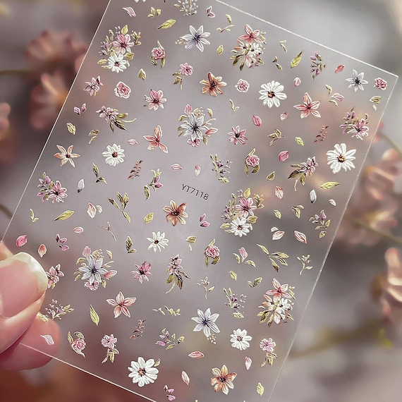 Spring Vintage Flowers Nail decal sticker/ Nail art/ 3D Adhesive/ DIY use