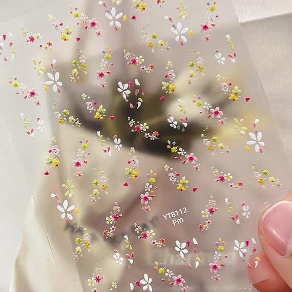 Spring Floral Flowers Print Nail decal sticker/ Nail art/ 3D Adhesive/ DIY use