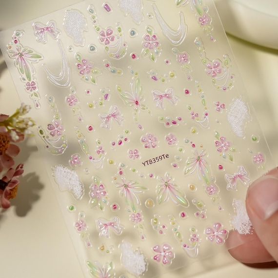 Spring Butterfly Bow Tie Floral Flowers Nail decal sticker/ Nail art/ 3D Adhesive/ DIY use