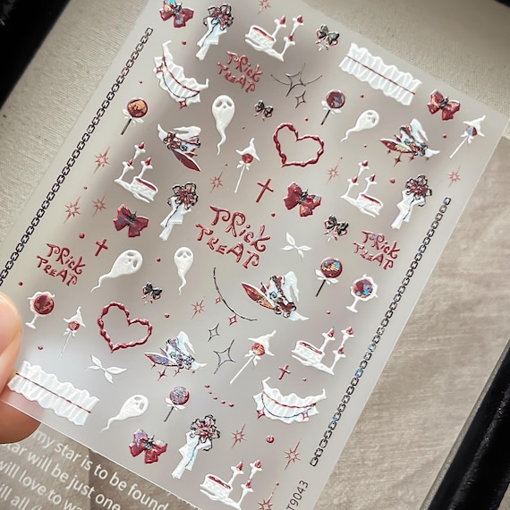 Gothic Halloween Ghost Nail Stickers, Spooky Trick Or Treat Decals for Nails & Phone Case Decor