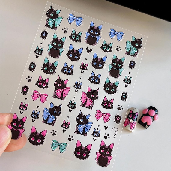 Cartoon Cat Bow Nail decal sticker/ Nail art/ 3D Adhesive/ DIY use