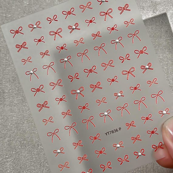 Pearl Bow Nail decal sticker/ Nail art/ 3D Adhesive/ DIY use