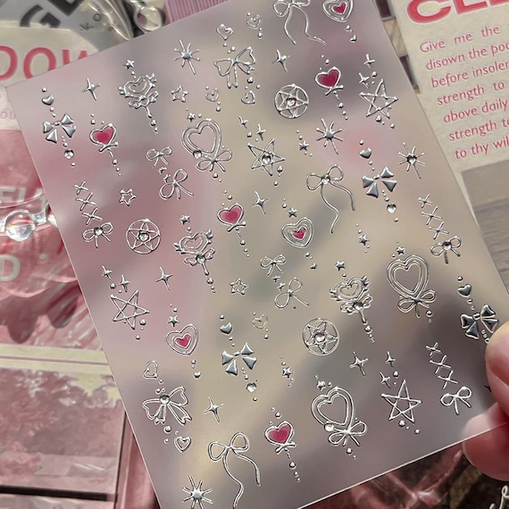 Love Heart Bow Staff Nail decal sticker/ Nail art/ 3D Adhesive/ DIY use