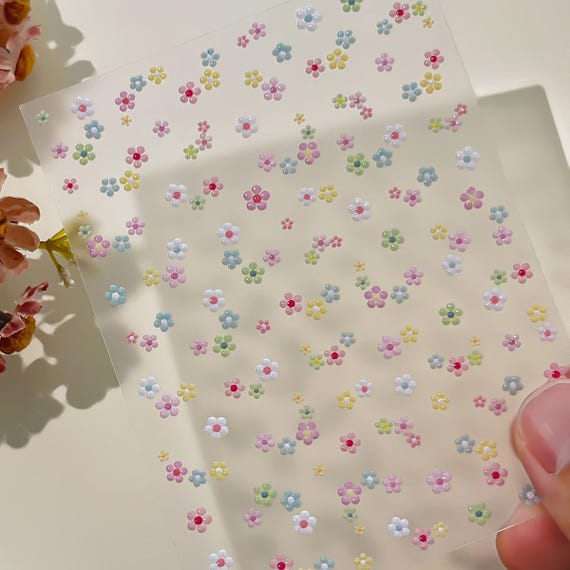 Spring Daisy Floral Flowers Nail decal sticker/ Nail art/ 3D Adhesive/ DIY use