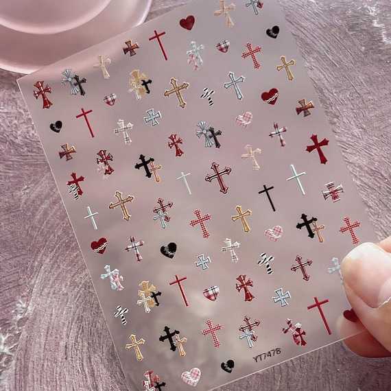 Retro Chrome Cross Nail decal sticker/ Nail art/ 3D Adhesive/ DIY use