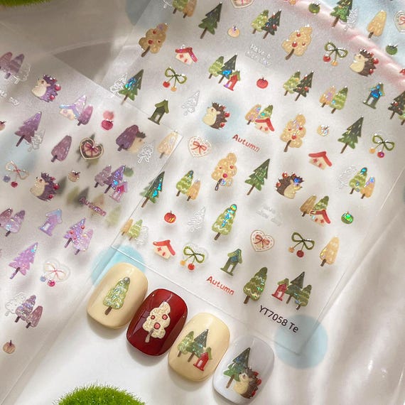 Pine Hedgehog Nail decal sticker/ Nail art/ 3D Adhesive/ DIY use