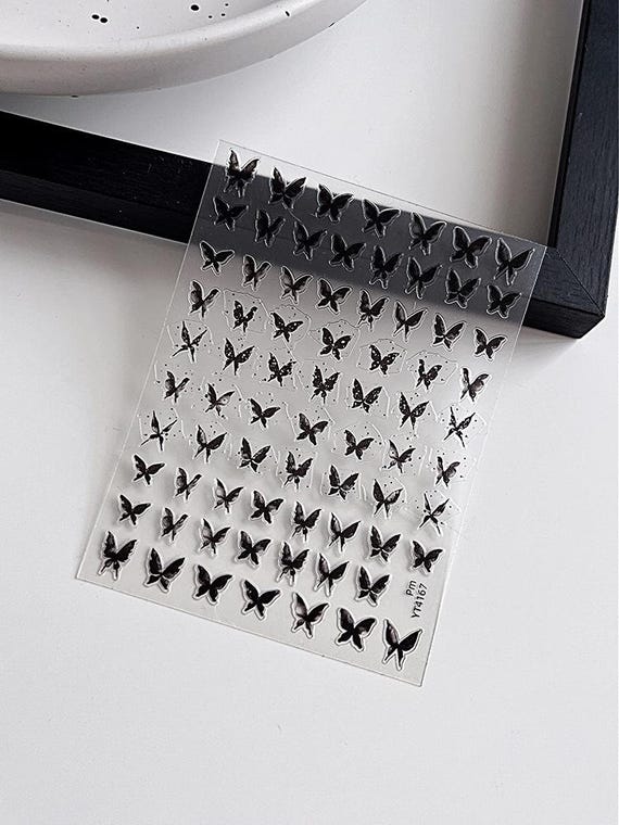 Black Butterfly Nail decal sticker/ Nail art/ 3D Adhesive/ DIY use